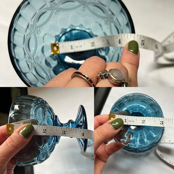 Vintage Embossed Blue Glass Pedestal Dessert, Ice Cream, Candy Dish - Picture 9 of 10